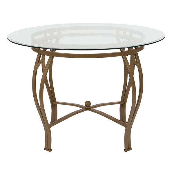 Flash Furniture Syracuse 42'' Round Glass Dining Table with Matte Gold Metal Frame - XU-TBG-9-GG