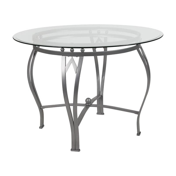 Flash Furniture Syracuse 42'' Round Glass Dining Table with Silver Metal Frame - XU-TBG-24-GG