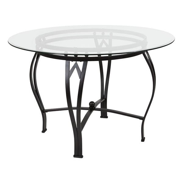 Flash Furniture Syracuse 45'' Round Glass Dining Table with Black Metal Frame - XU-TBG-11-GG