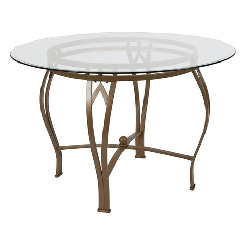 Flash Furniture Syracuse 45'' Round Glass Dining Table with Matte Gold Metal Frame - XU-TBG-8-GG