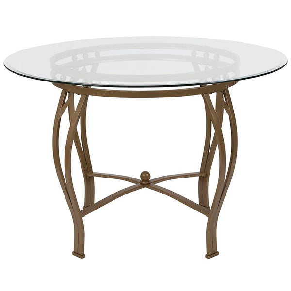 Flash Furniture Syracuse 45'' Round Glass Dining Table with Matte Gold Metal Frame - XU-TBG-8-GG