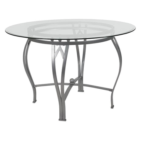 Flash Furniture Syracuse 45'' Round Glass Dining Table with Silver Metal Frame - XU-TBG-23-GG