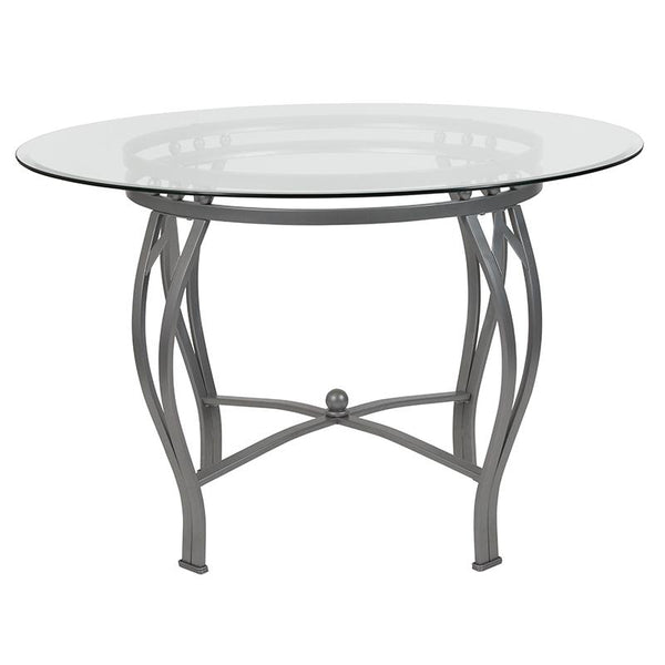 Flash Furniture Syracuse 45'' Round Glass Dining Table with Silver Metal Frame - XU-TBG-23-GG