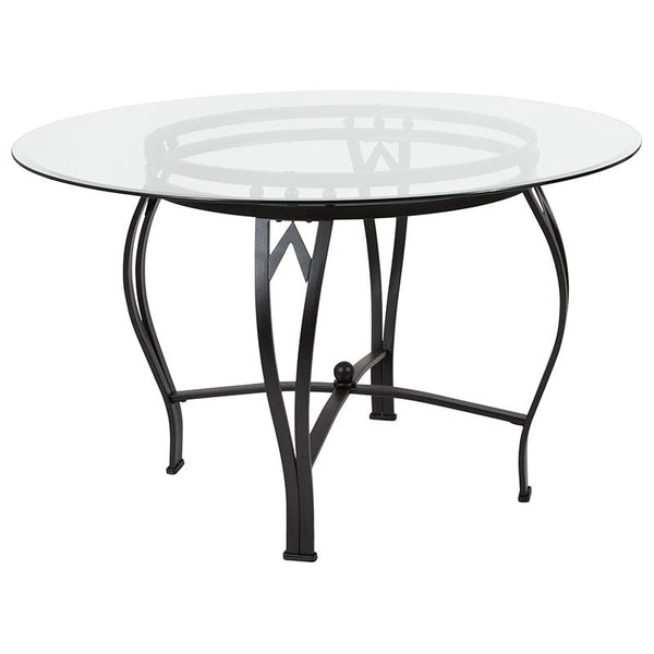 Flash Furniture Syracuse 48'' Round Glass Dining Table with Black Metal Frame - XU-TBG-10-GG