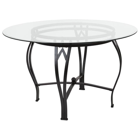 Flash Furniture Syracuse 48'' Round Glass Dining Table with Black Metal Frame - XU-TBG-10-GG