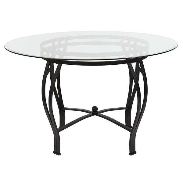 Flash Furniture Syracuse 48'' Round Glass Dining Table with Black Metal Frame - XU-TBG-10-GG