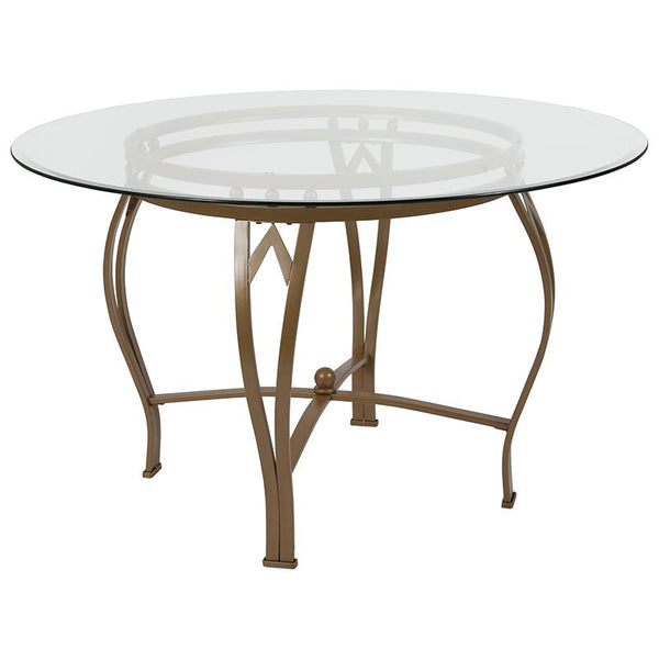 Flash Furniture Syracuse 48'' Round Glass Dining Table with Matte Gold Metal Frame - XU-TBG-7-GG