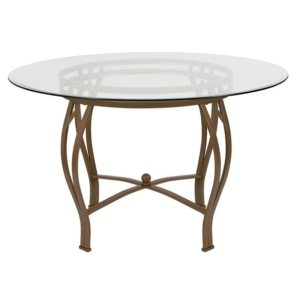 Flash Furniture Syracuse 48'' Round Glass Dining Table with Matte Gold Metal Frame - XU-TBG-7-GG