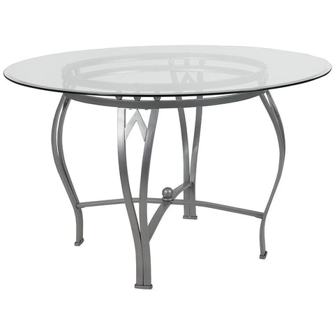 Flash Furniture Syracuse 48'' Round Glass Dining Table with Silver Metal Frame - XU-TBG-22-GG