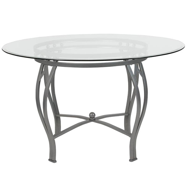 Flash Furniture Syracuse 48'' Round Glass Dining Table with Silver Metal Frame - XU-TBG-22-GG