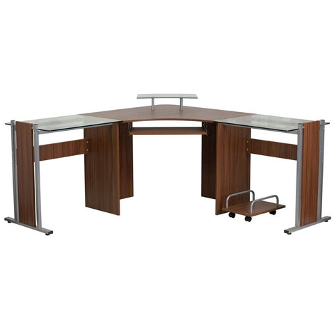 Flash Furniture Teakwood Laminate Corner Desk with Pull-Out Keyboard Tray and CPU Cart - NAN-WK-105-GG