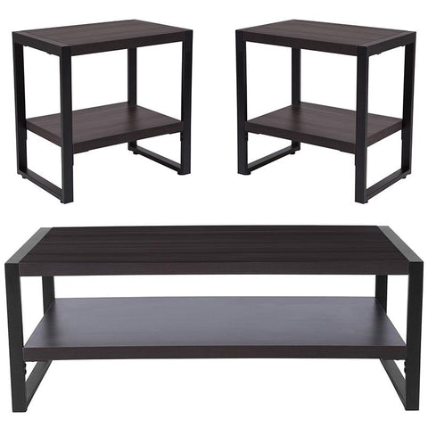 Flash Furniture Thompson Collection 3 Piece Coffee and End Table Set with Raised Shelves in Charcoal Wood Grain Finish - NAN-CEK-20-GG