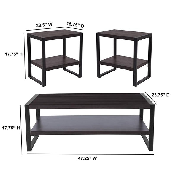 Flash Furniture Thompson Collection 3 Piece Coffee and End Table Set with Raised Shelves in Charcoal Wood Grain Finish - NAN-CEK-20-GG