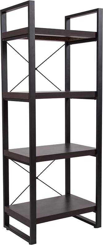 Flash Furniture Thompson Collection Charcoal Wood Grain Finish Bookshelf with Black Metal Frame - NAN-JH-1734-GG