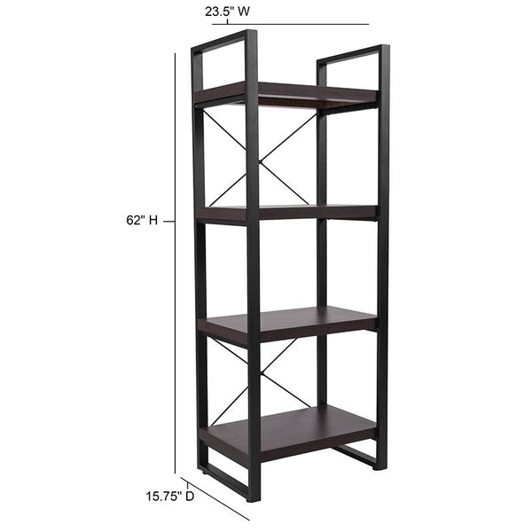 Flash Furniture Thompson Collection Charcoal Wood Grain Finish Bookshelf with Black Metal Frame - NAN-JH-1734-GG