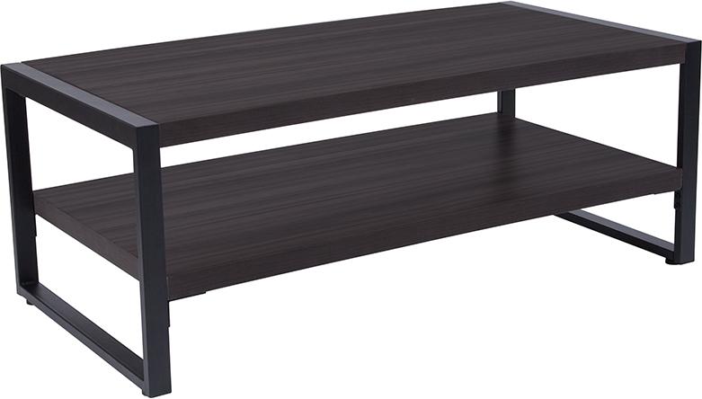 Flash Furniture Thompson Collection Charcoal Wood Grain Finish Coffee Table with Black Metal Frame - NAN-JH-1731-GG