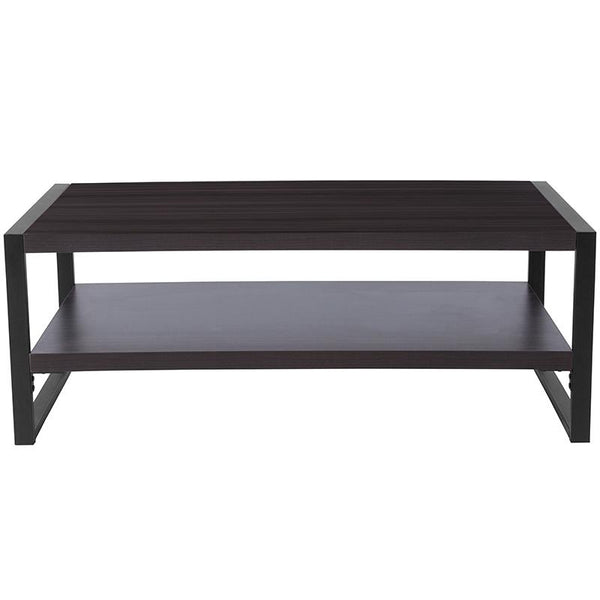 Flash Furniture Thompson Collection Charcoal Wood Grain Finish Coffee Table with Black Metal Frame - NAN-JH-1731-GG