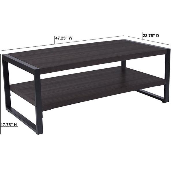 Flash Furniture Thompson Collection Charcoal Wood Grain Finish Coffee Table with Black Metal Frame - NAN-JH-1731-GG