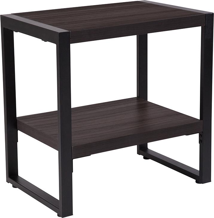 Flash Furniture Thompson Collection Charcoal Wood Grain Finish End Table with Black Metal Frame - NAN-JH-1733-GG