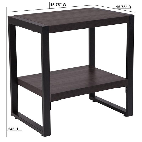 Flash Furniture Thompson Collection Charcoal Wood Grain Finish End Table with Black Metal Frame - NAN-JH-1733-GG