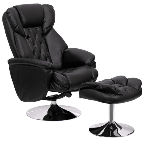 Flash Furniture Transitional Black Leather Recliner and Ottoman with Chrome Base - BT-7807-TRAD-GG