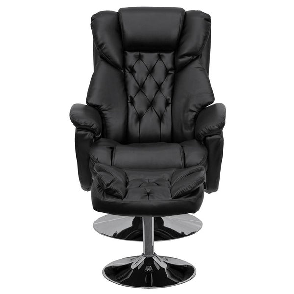 Flash Furniture Transitional Black Leather Recliner and Ottoman with Chrome Base - BT-7807-TRAD-GG