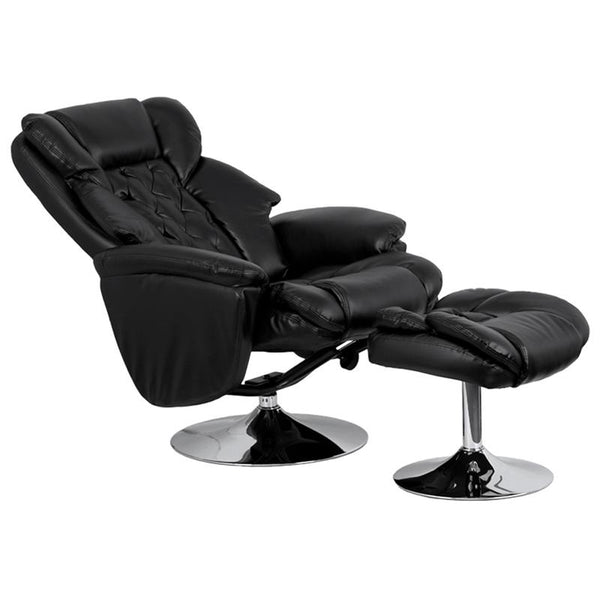 Flash Furniture Transitional Black Leather Recliner and Ottoman with Chrome Base - BT-7807-TRAD-GG