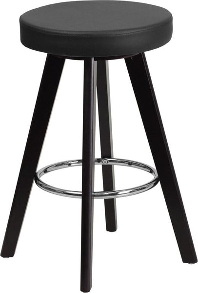 Flash Furniture Trenton Series 24'' High Contemporary Cappuccino Wood Counter Height Stool with Black Vinyl Seat - CH-152600-BK-VY-GG