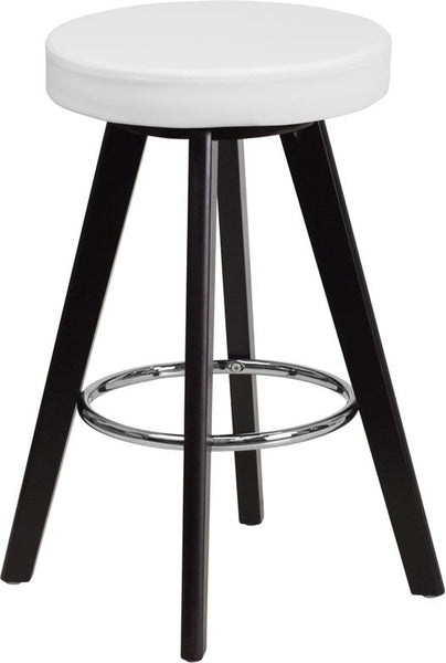 Flash Furniture Trenton Series 24'' High Contemporary Cappuccino Wood Counter Height Stool with White Vinyl Seat - CH-152600-WH-VY-GG