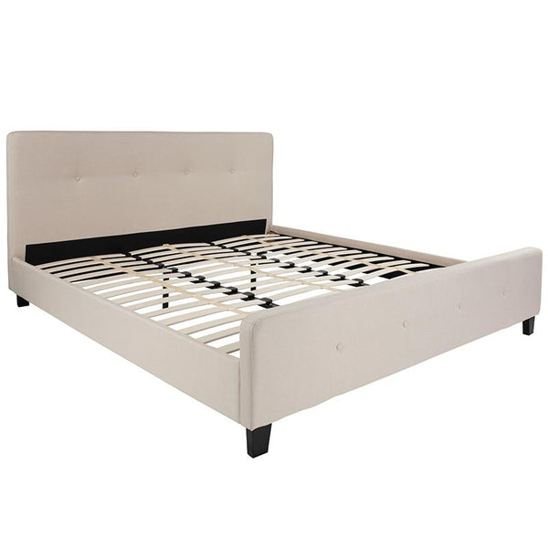 Flash Furniture Tribeca King Size Tufted Upholstered Platform Bed in Beige Fabric - HG-20-GG