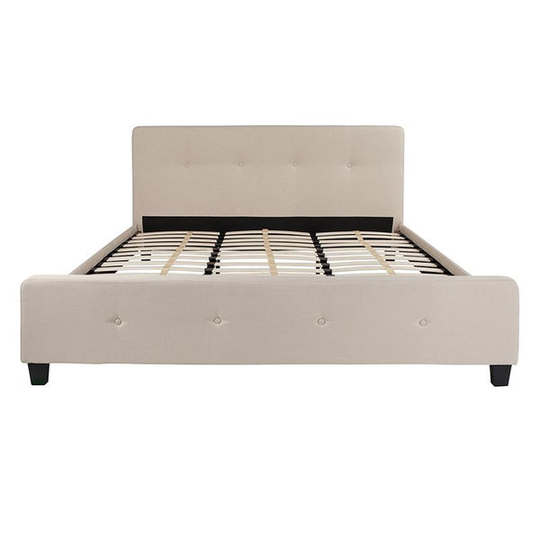 Flash Furniture Tribeca King Size Tufted Upholstered Platform Bed in Beige Fabric - HG-20-GG