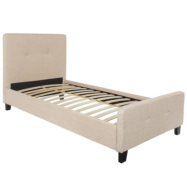 Flash Furniture Tribeca Twin Size Tufted Upholstered Platform Bed in Beige Fabric - HG-17-GG