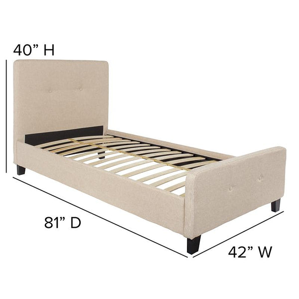 Flash Furniture Tribeca Twin Size Tufted Upholstered Platform Bed in Beige Fabric - HG-17-GG