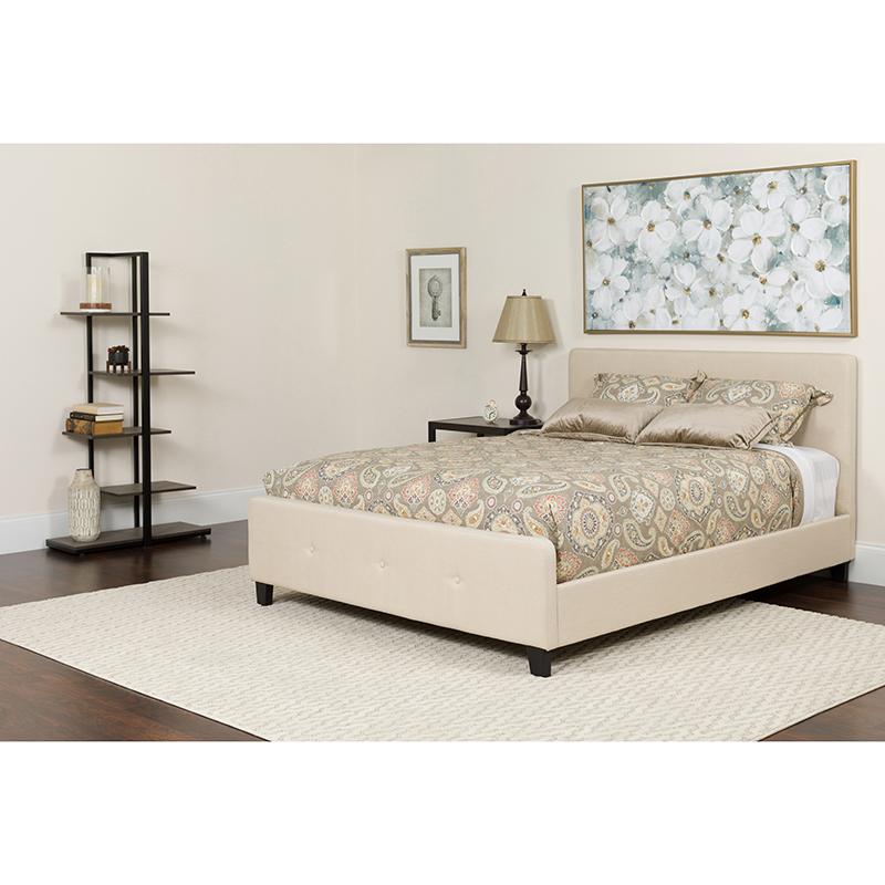 Flash Furniture Tribeca Twin Size Tufted Upholstered Platform Bed in Beige Fabric with Pocket Spring Mattress - HG-BM-17-GG