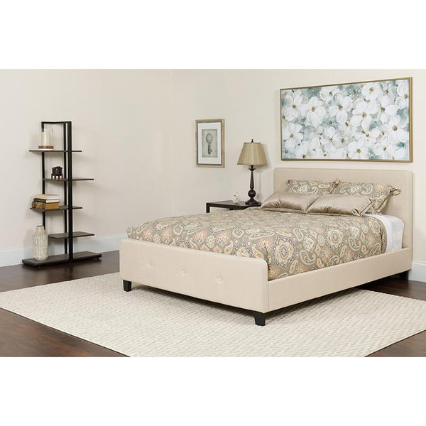 Flash Furniture Tribeca Twin Size Tufted Upholstered Platform Bed in Beige Fabric with Pocket Spring Mattress - HG-BM-17-GG