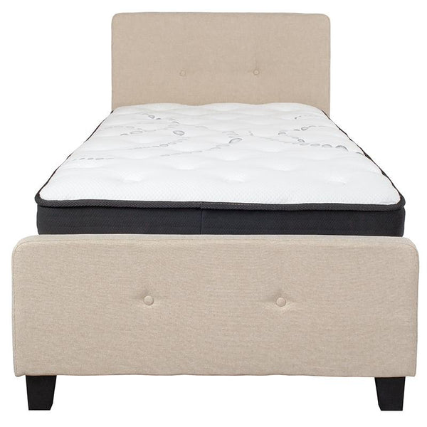 Flash Furniture Tribeca Twin Size Tufted Upholstered Platform Bed in Beige Fabric with Pocket Spring Mattress - HG-BM-17-GG