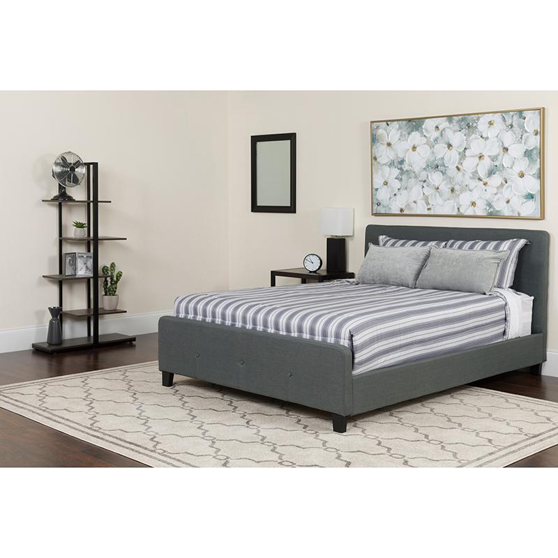 Flash Furniture Tribeca Twin Size Tufted Upholstered Platform Bed in Dark Gray Fabric with Pocket Spring Mattress - HG-BM-29-GG