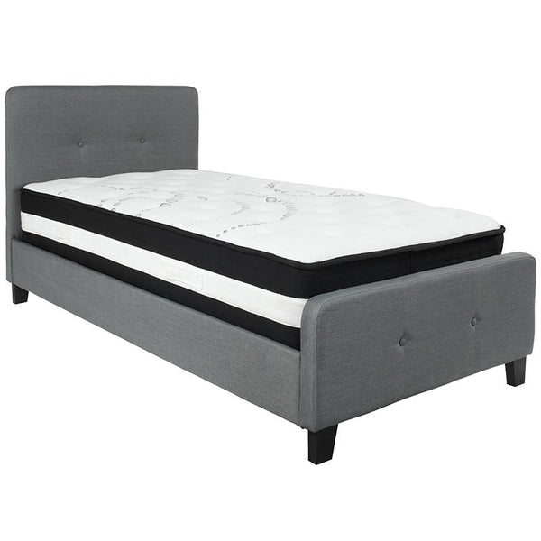 Flash Furniture Tribeca Twin Size Tufted Upholstered Platform Bed in Dark Gray Fabric with Pocket Spring Mattress - HG-BM-29-GG
