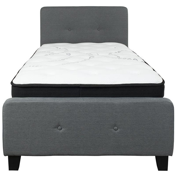 Flash Furniture Tribeca Twin Size Tufted Upholstered Platform Bed in Dark Gray Fabric with Pocket Spring Mattress - HG-BM-29-GG