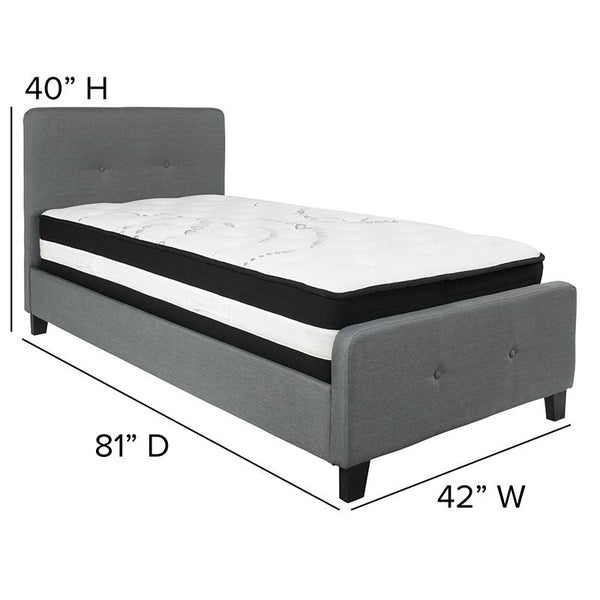 Flash Furniture Tribeca Twin Size Tufted Upholstered Platform Bed in Dark Gray Fabric with Pocket Spring Mattress - HG-BM-29-GG