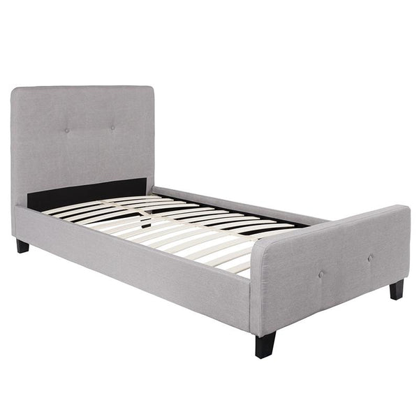 Flash Furniture Tribeca Twin Size Tufted Upholstered Platform Bed in Light Gray Fabric - HG-25-GG