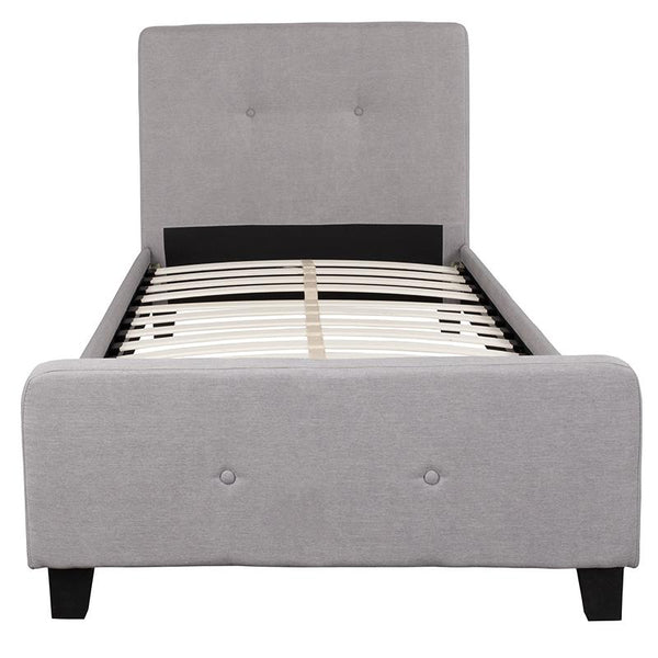 Flash Furniture Tribeca Twin Size Tufted Upholstered Platform Bed in Light Gray Fabric - HG-25-GG