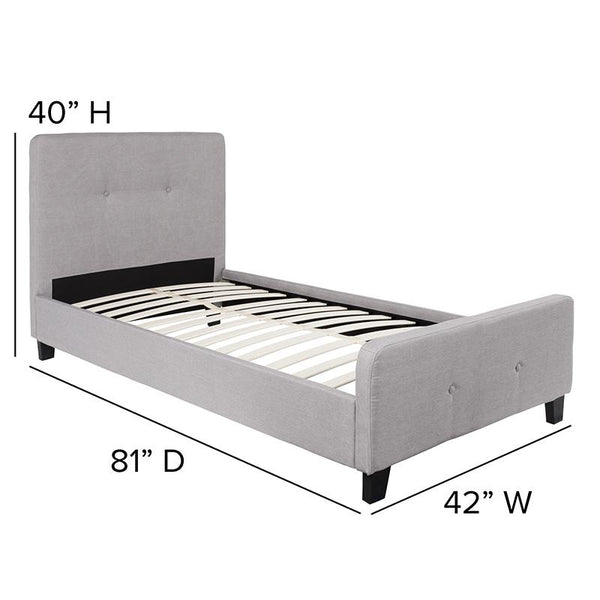 Flash Furniture Tribeca Twin Size Tufted Upholstered Platform Bed in Light Gray Fabric - HG-25-GG