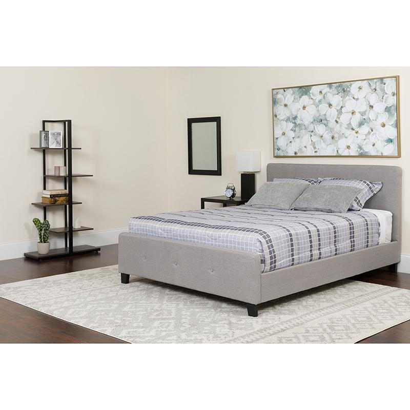 Flash Furniture Tribeca Twin Size Tufted Upholstered Platform Bed in Light Gray Fabric with Pocket Spring Mattress - HG-BM-25-GG