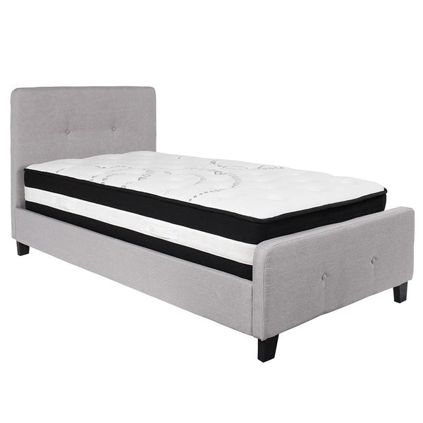 Flash Furniture Tribeca Twin Size Tufted Upholstered Platform Bed in Light Gray Fabric with Pocket Spring Mattress - HG-BM-25-GG
