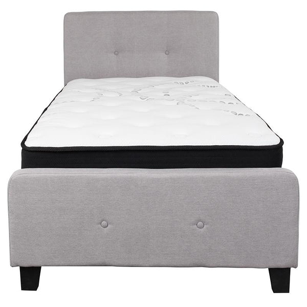 Flash Furniture Tribeca Twin Size Tufted Upholstered Platform Bed in Light Gray Fabric with Pocket Spring Mattress - HG-BM-25-GG