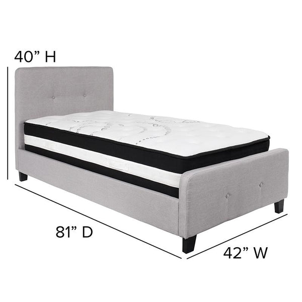 Flash Furniture Tribeca Twin Size Tufted Upholstered Platform Bed in Light Gray Fabric with Pocket Spring Mattress - HG-BM-25-GG