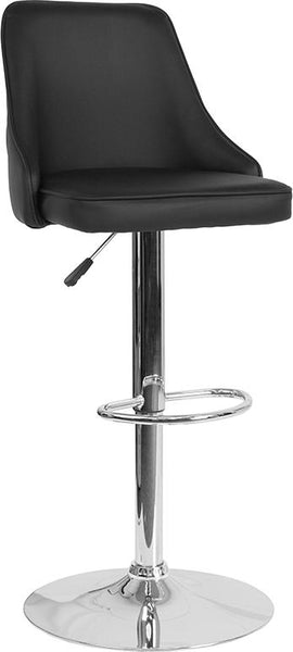 Flash Furniture Trieste Contemporary Adjustable Height Barstool in Black Leather - DS-8121A-BLK-GG