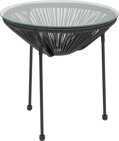 Flash Furniture Valencia Oval Comfort Series Take Ten Black Rattan Table with Glass Top - TLH-094T-BLACK-GG