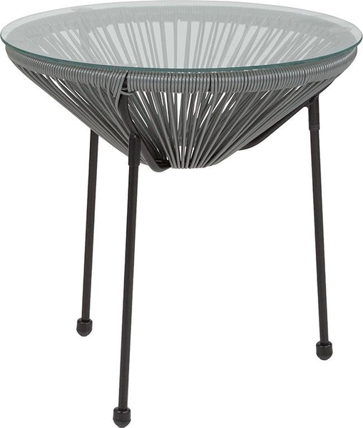 Flash Furniture Valencia Oval Comfort Series Take Ten Grey Rattan Table with Glass Top - TLH-094T-GREY-GG